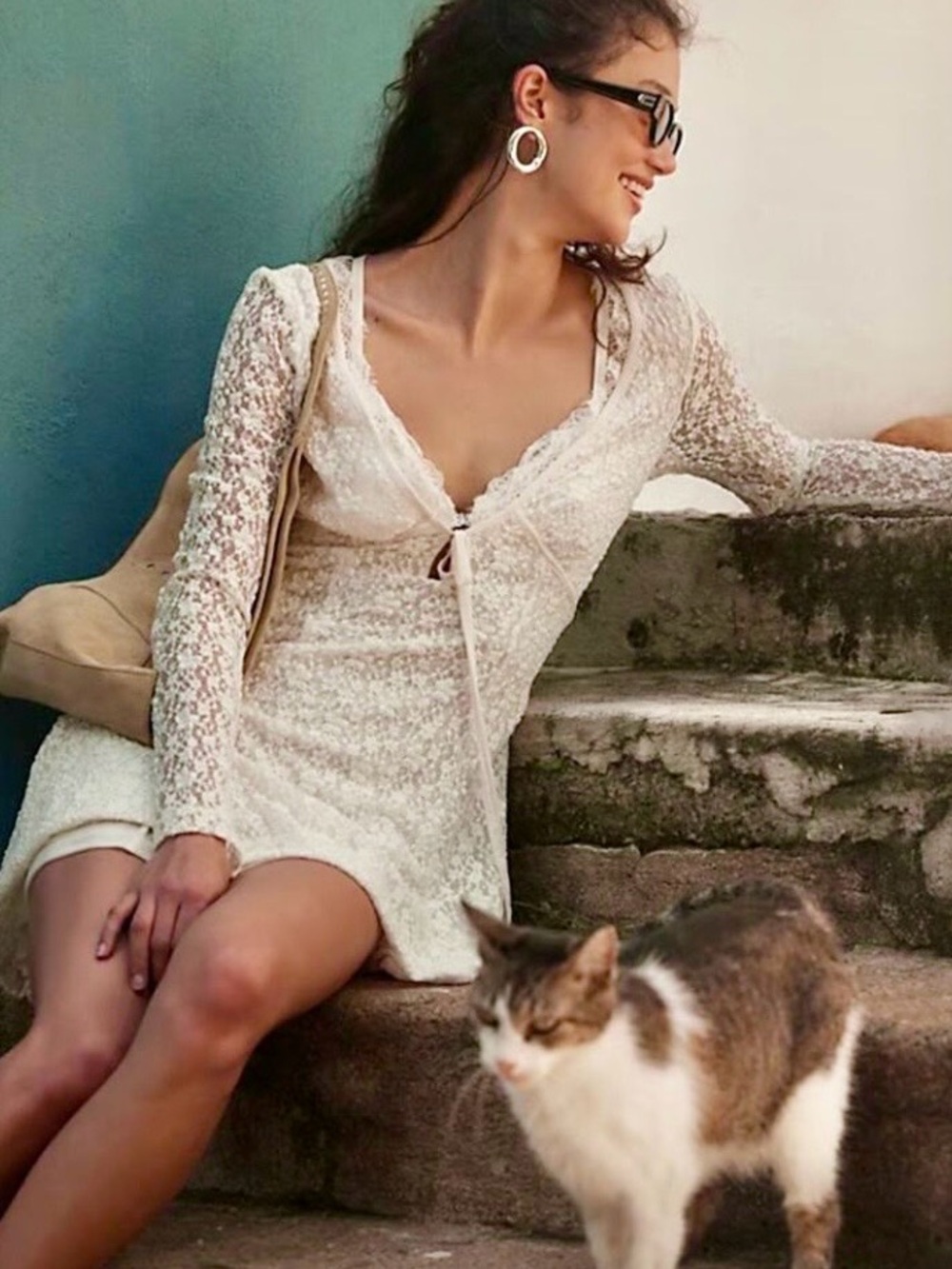 NWT! Free People Petra Lace Mini Dress Ivory Side Zipper ~ S